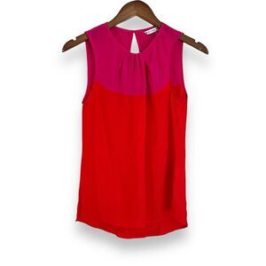 Trina Turk Sleeveless Blouse Size Small Pink & Red Colorblock 100% Silk Tank Top